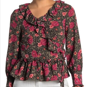 EVERLEIGH Ruffle Print  Wrap Blouse M